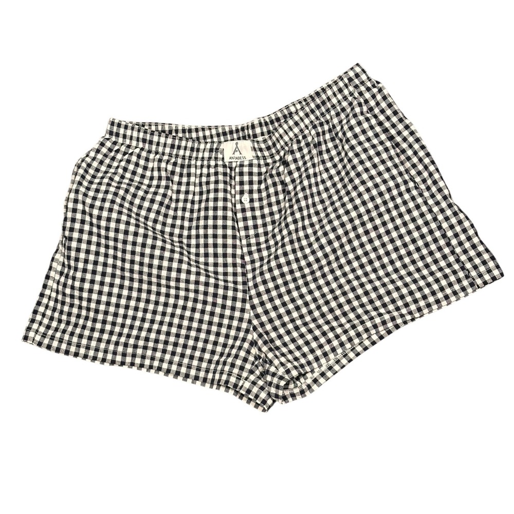 ANRABESS Gingham Boxer Shorts Womens XL Black White Plaid Rayon Pockets